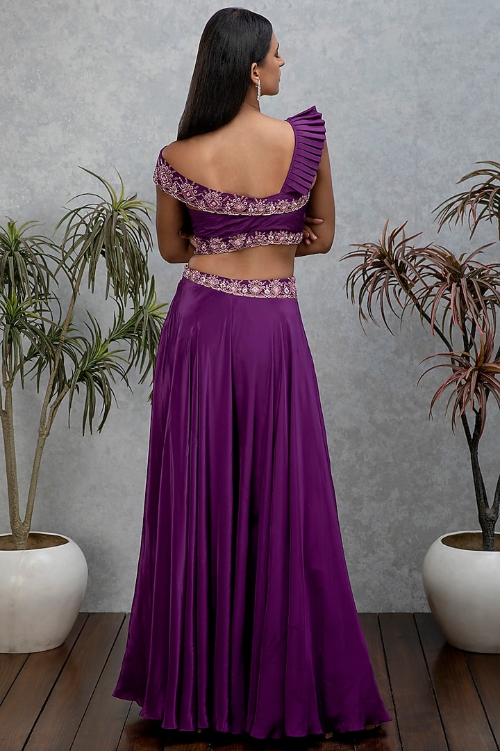 Amethyst Purple Embroidered Party Wear Sharara Set by Isha Gupta Tayal at Pernia's Pop Up Shop