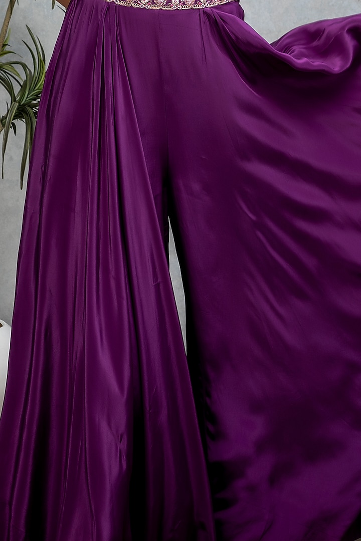 Amethyst Purple Embroidered Party Wear Sharara Set by Isha Gupta Tayal at Pernia's Pop Up Shop