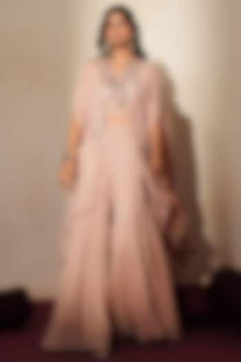 Metallic Soft Pink Georgette Wedding Sharara Set by Isha Gupta Tayal at Pernia's Pop Up Shop