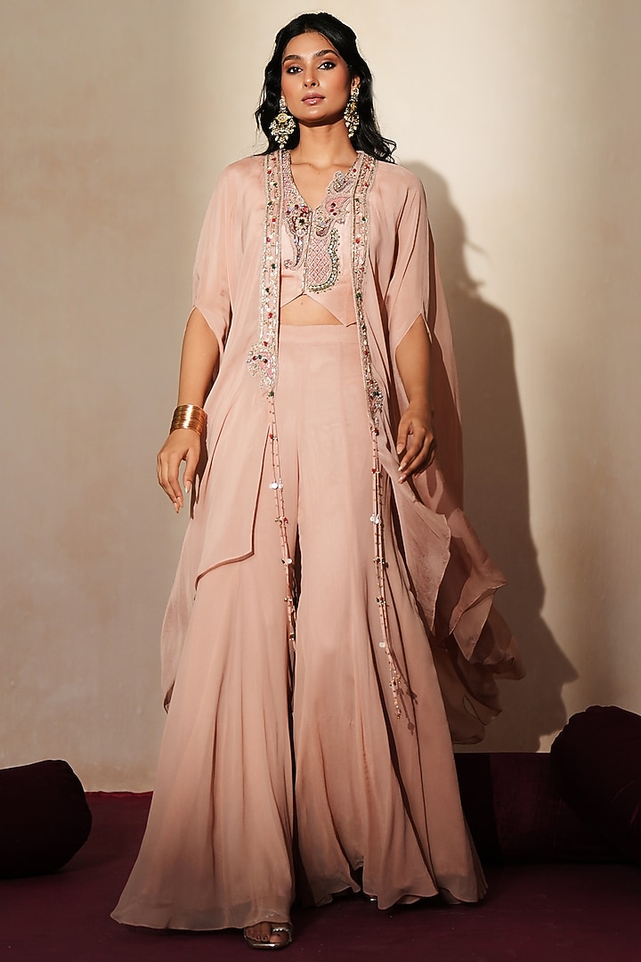 Metallic Soft Pink Georgette Wedding Sharara Set by Isha Gupta Tayal at Pernia's Pop Up Shop