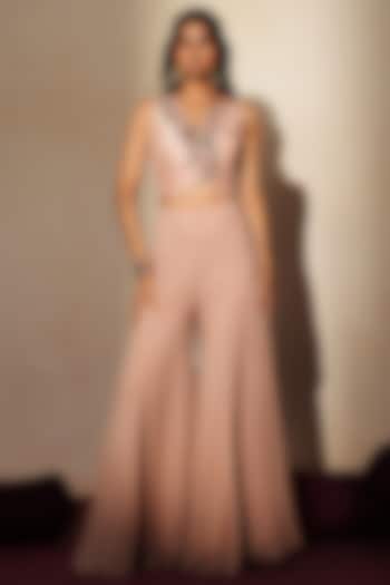 Metallic Soft Pink Georgette Party Wear Sharara Set by Isha Gupta Tayal at Pernia's Pop Up Shop