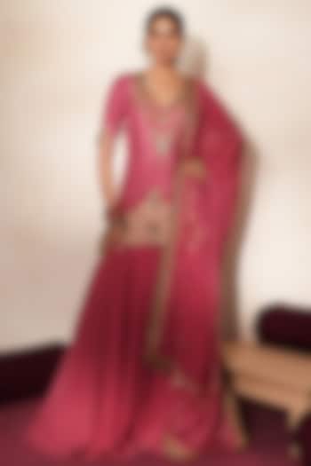 Metallic Mauve Pink Organza Wedding Sharara Set by Isha Gupta Tayal at Pernia's Pop Up Shop