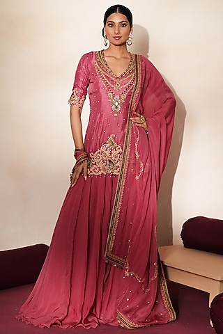 Metallic Mauve Pink Organza Sharara Set by Isha Gupta Tayal