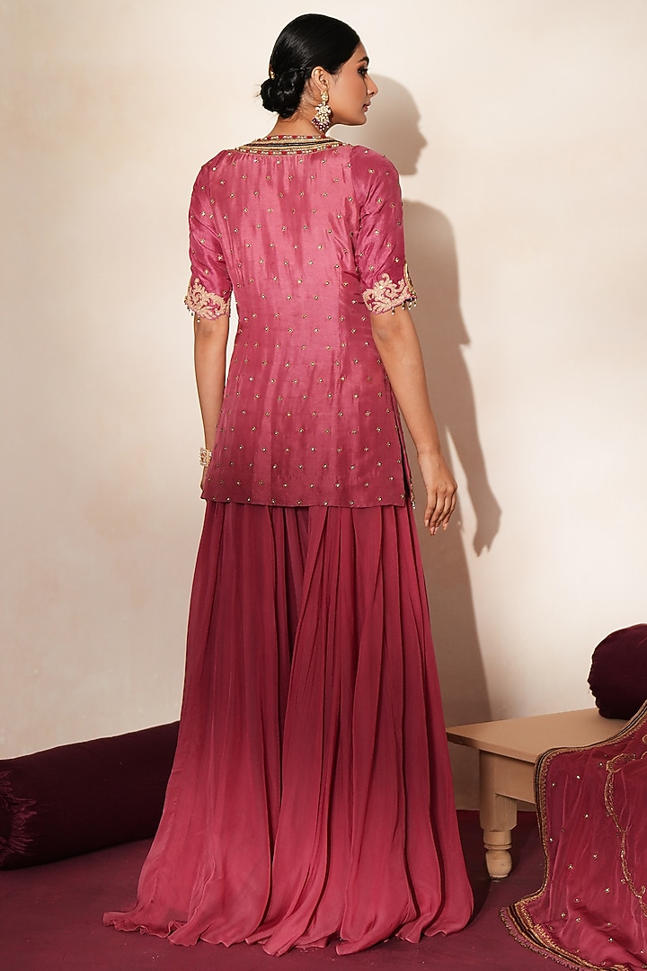 Metallic Mauve Pink Organza Wedding Sharara Set by Isha Gupta Tayal at Pernia's Pop Up Shop