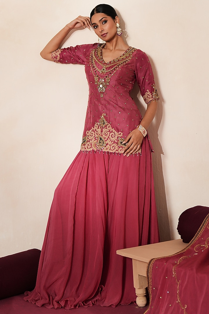 Metallic Mauve Pink Organza Wedding Sharara Set by Isha Gupta Tayal at Pernia's Pop Up Shop