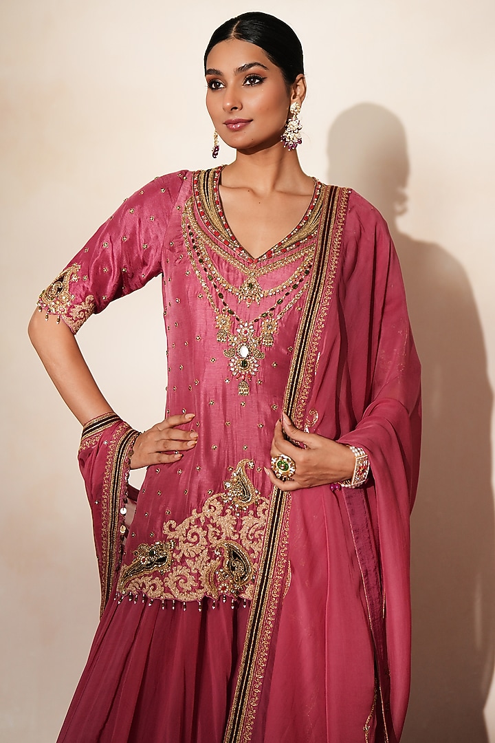 Metallic Mauve Pink Organza Wedding Sharara Set by Isha Gupta Tayal at Pernia's Pop Up Shop