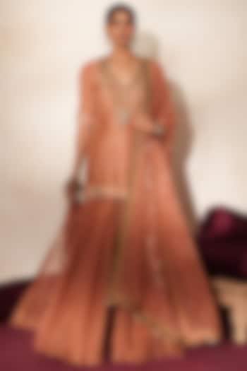 Metallic Mocha Organza Wedding Sharara Set by Isha Gupta Tayal at Pernia's Pop Up Shop