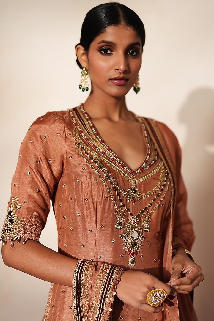 Metallic Mocha Organza Wedding Sharara Set by Isha Gupta Tayal at Pernia's Pop Up Shop