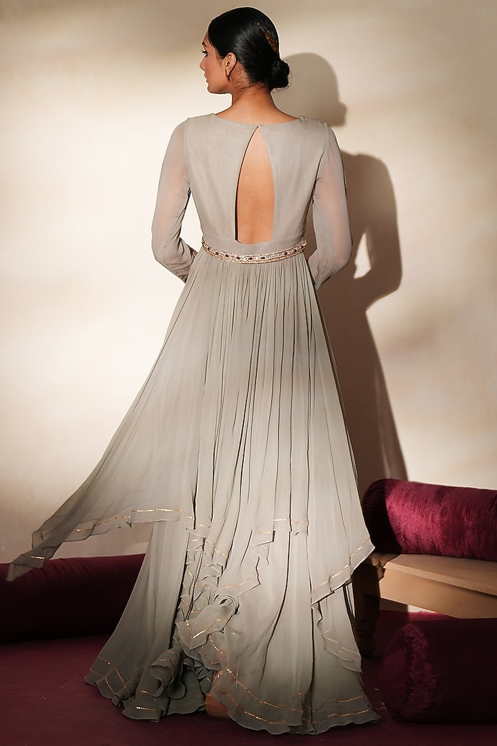 Metallic Grey Georgette Wedding Sharara Set by Isha Gupta Tayal at Pernia's Pop Up Shop