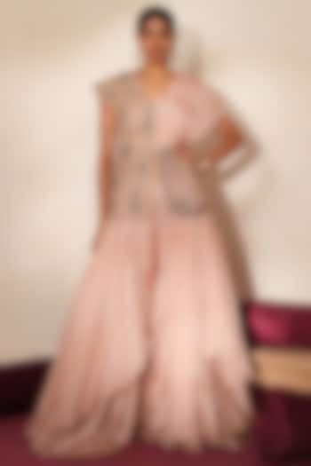 Metallic Soft Pink Silk & Organza Wedding Sharara Set by Isha Gupta Tayal at Pernia's Pop Up Shop