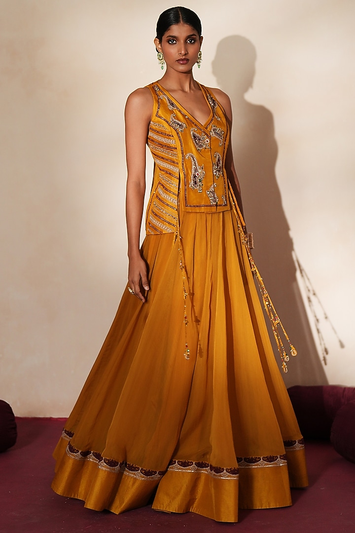 Golden Yellow Organza Wedding Lehenga Set by Isha Gupta Tayal at Pernia's Pop Up Shop