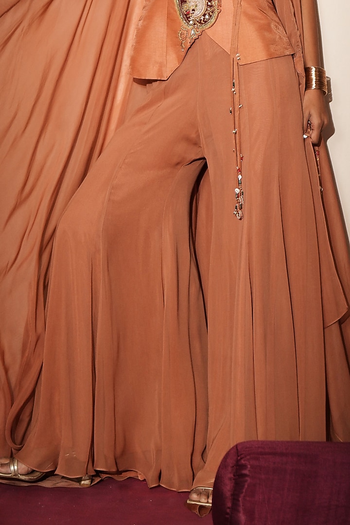 Metallic Mocha Silk Dabka Embroidered Wedding Sharara Set by Isha Gupta Tayal at Pernia's Pop Up Shop