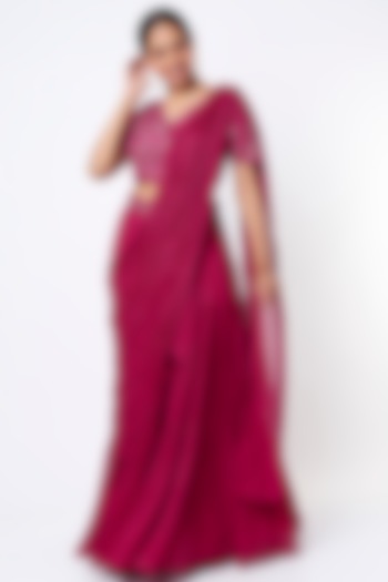 Pink Georgette Wedding Lehenga Saree Set With Detachable Drape by Isha Gupta Tayal at Pernia's Pop Up Shop