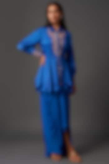 Blue Pure Satin Skirt Set by Isha Gupta Tayal at Pernia's Pop Up Shop