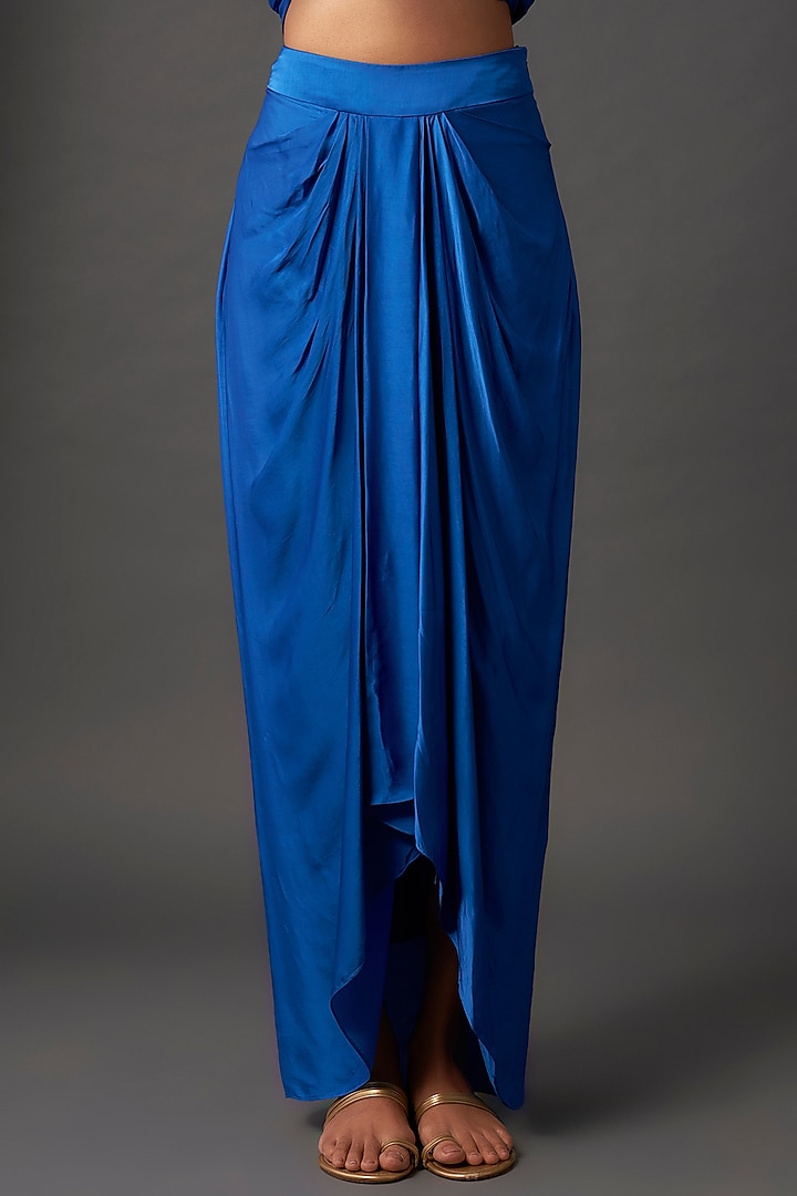 Blue Pure Satin Skirt Set by Isha Gupta Tayal at Pernia's Pop Up Shop