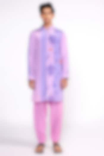 Lilac Crepe Color Blocked Kurta by Isha Gupta Tayal Men