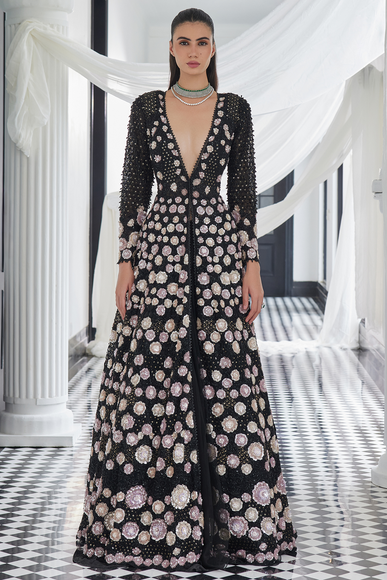 Black Net Hand Embellished Jacket Bridal Gown With Skirt by ISTYA at Pernia's Pop Up Shop