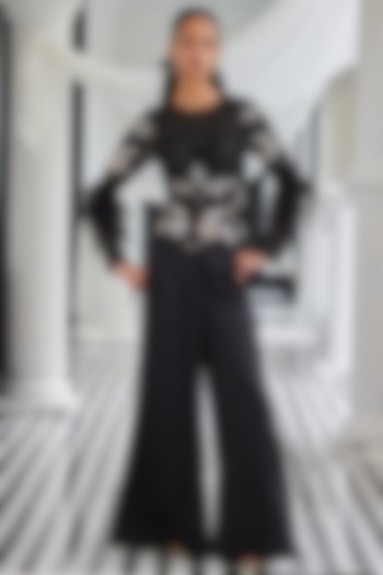 Black Satin Pant Set by ISTYA at Pernia's Pop Up Shop