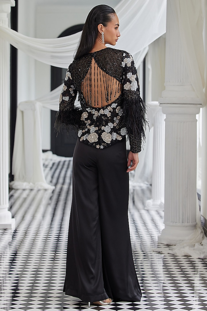 Black Satin Pant Set by ISTYA at Pernia's Pop Up Shop