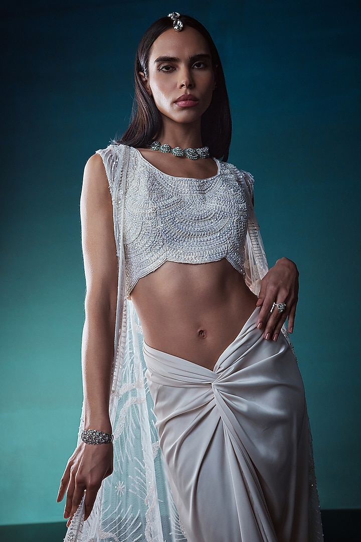 Ivory Satin Skirt Set by ISTYA at Pernia's Pop Up Shop