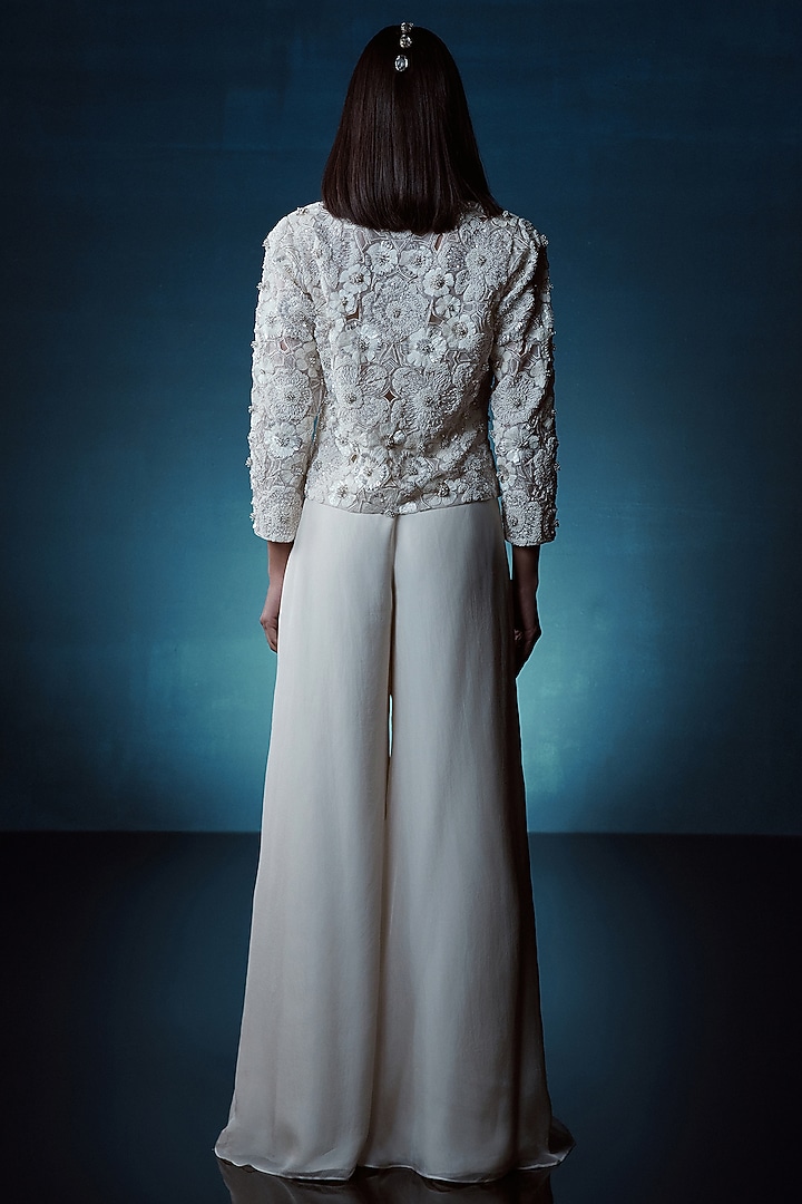 Ivory Organza Hand Embroidered Jacket Set by ISTYA at Pernia's Pop Up Shop