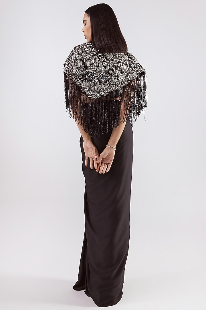 Black Satin Draped Skirt Set by ISTYA at Pernia's Pop Up Shop
