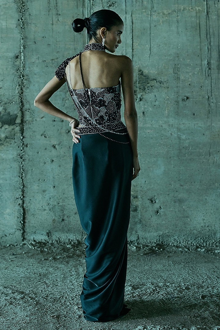 Black Satin Skirt Set by ISTYA at Pernia's Pop Up Shop