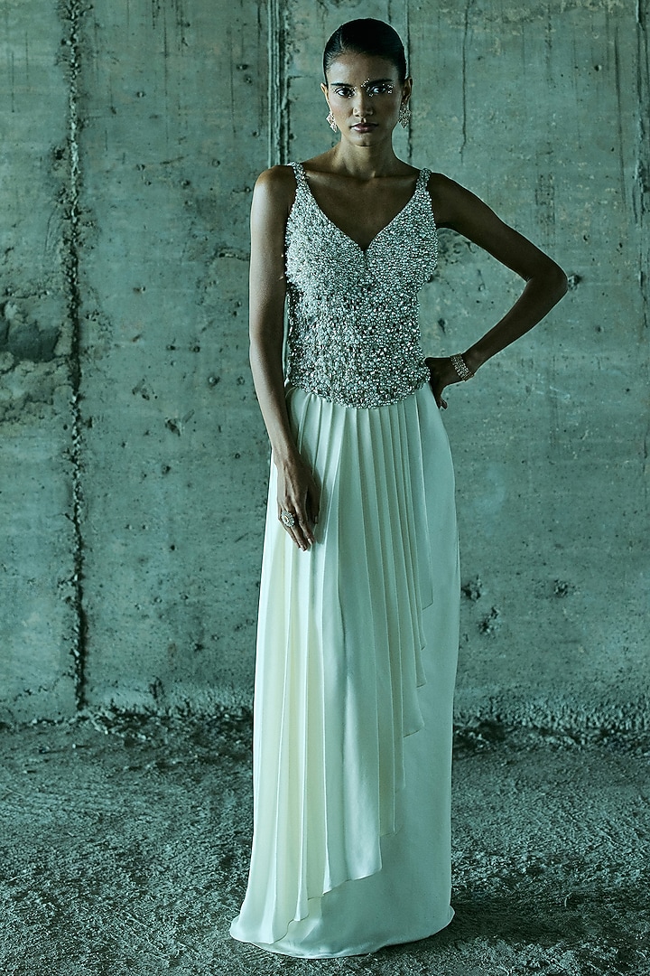 Ivory Satin Skirt Set by ISTYA at Pernia's Pop Up Shop