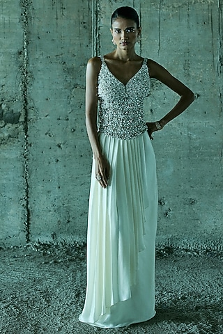 Ivory Satin Skirt Set by ISTYA