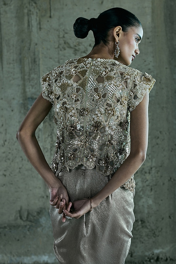 Beige Chiffon Skirt Set by ISTYA at Pernia's Pop Up Shop