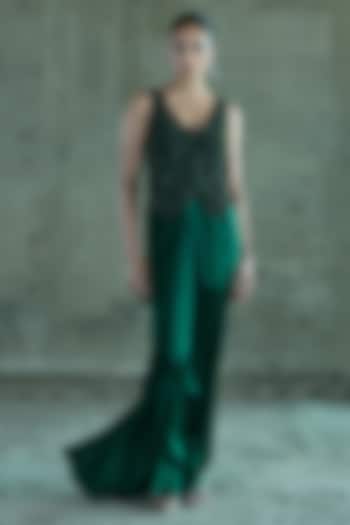 Emerald Green Satin Skirt Set by ISTYA at Pernia's Pop Up Shop