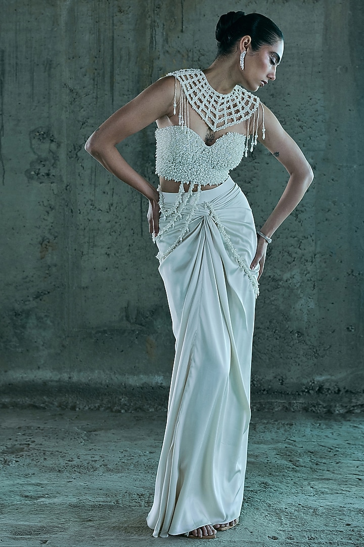 Ivory Satin Skirt Set by ISTYA at Pernia's Pop Up Shop