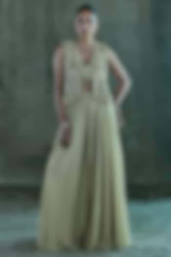 Beige Organza Waistcoat Set by ISTYA at Pernia's Pop Up Shop