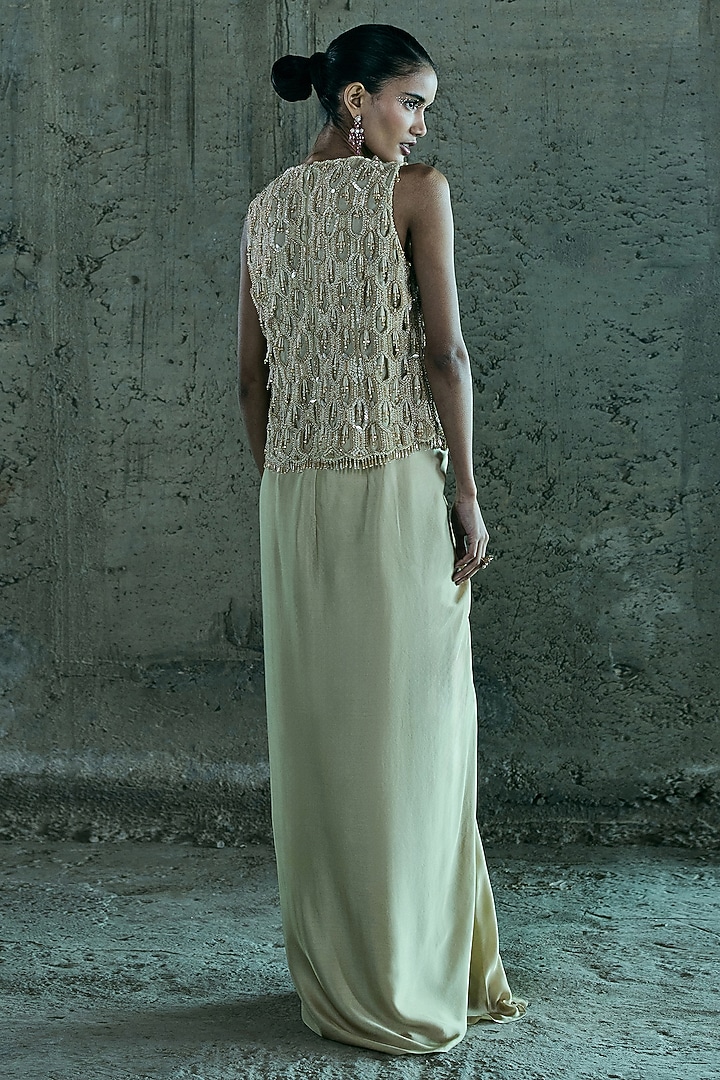 Beige Satin Skirt Set by ISTYA at Pernia's Pop Up Shop