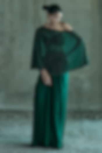Emerald Green Satin Skirt Set by ISTYA at Pernia's Pop Up Shop