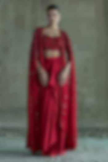 Red Georgette Cape Set by ISTYA at Pernia's Pop Up Shop