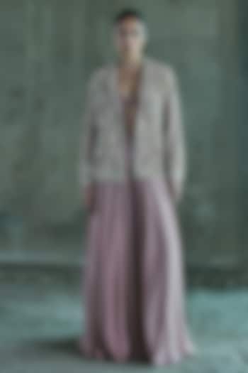 Rose Gold Organza Embroidered Blazer Set by ISTYA at Pernia's Pop Up Shop