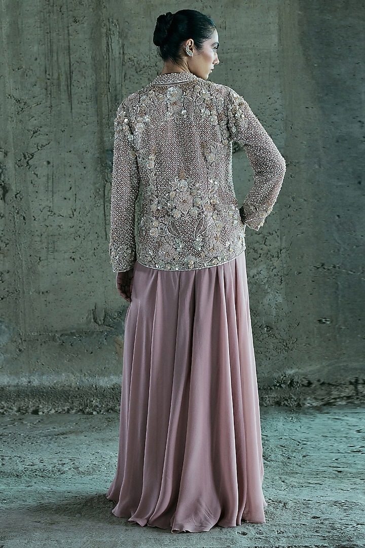 Rose Gold Organza Embroidered Blazer Set by ISTYA at Pernia's Pop Up Shop