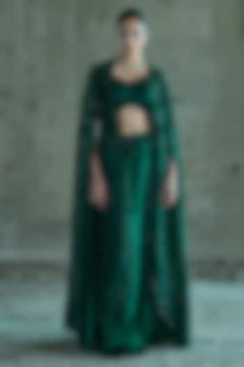 Emerald Green Organza Cape Set by ISTYA at Pernia's Pop Up Shop