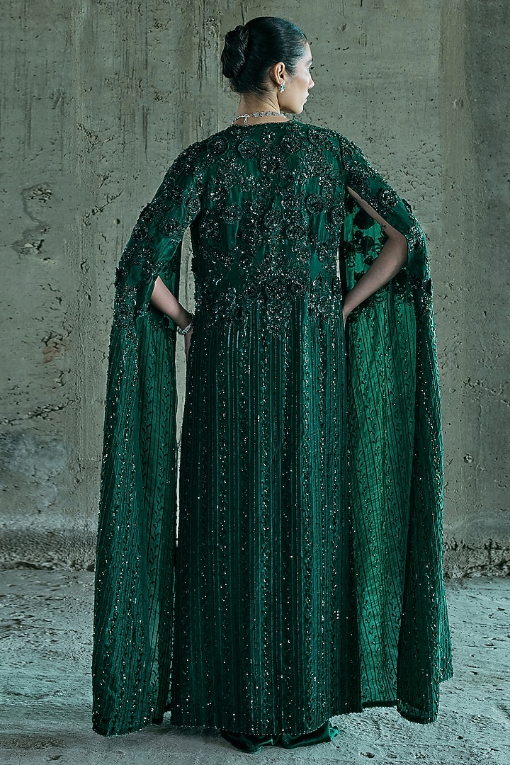 Emerald Green Organza Cape Set by ISTYA at Pernia's Pop Up Shop