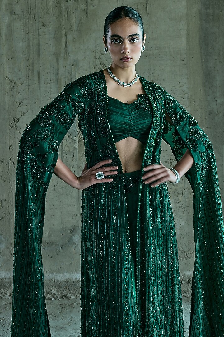 Emerald Green Organza Cape Set by ISTYA at Pernia's Pop Up Shop