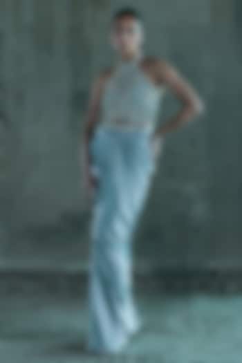 Ice Blue Satin Skirt Set by ISTYA at Pernia's Pop Up Shop