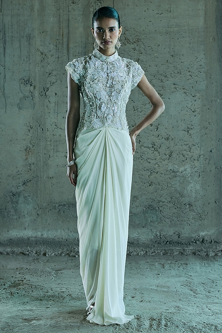 Ivory Georgette Skirt Set by ISTYA at Pernia's Pop Up Shop