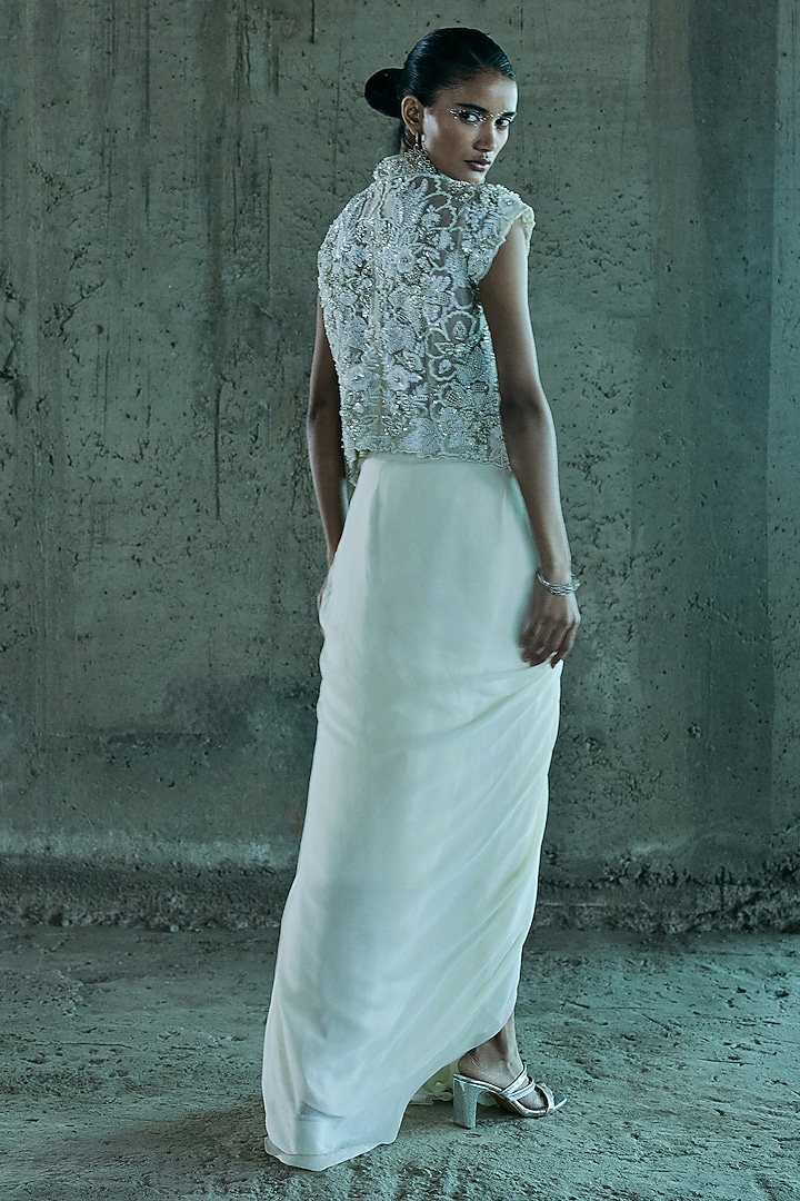 Ivory Georgette Skirt Set by ISTYA at Pernia's Pop Up Shop