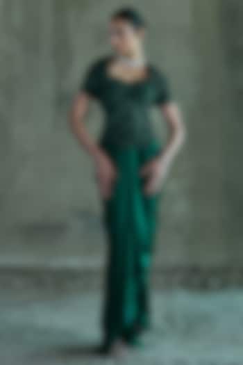Emerald Green Satin Skirt Set by ISTYA at Pernia's Pop Up Shop