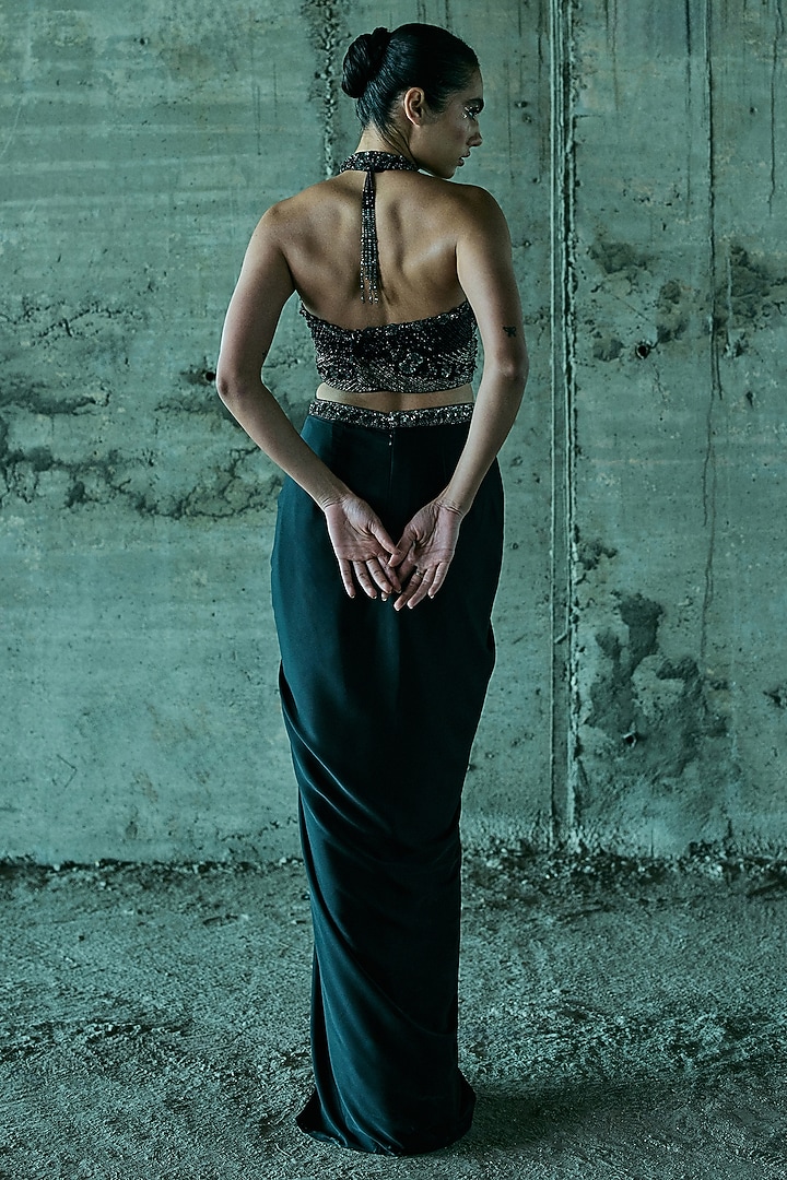 Black Satin Skirt Set by ISTYA at Pernia's Pop Up Shop