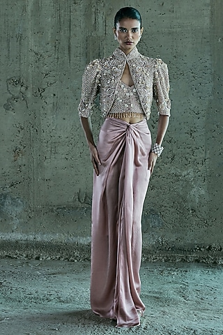 Rose Gold Organza Jacket Set by ISTYA