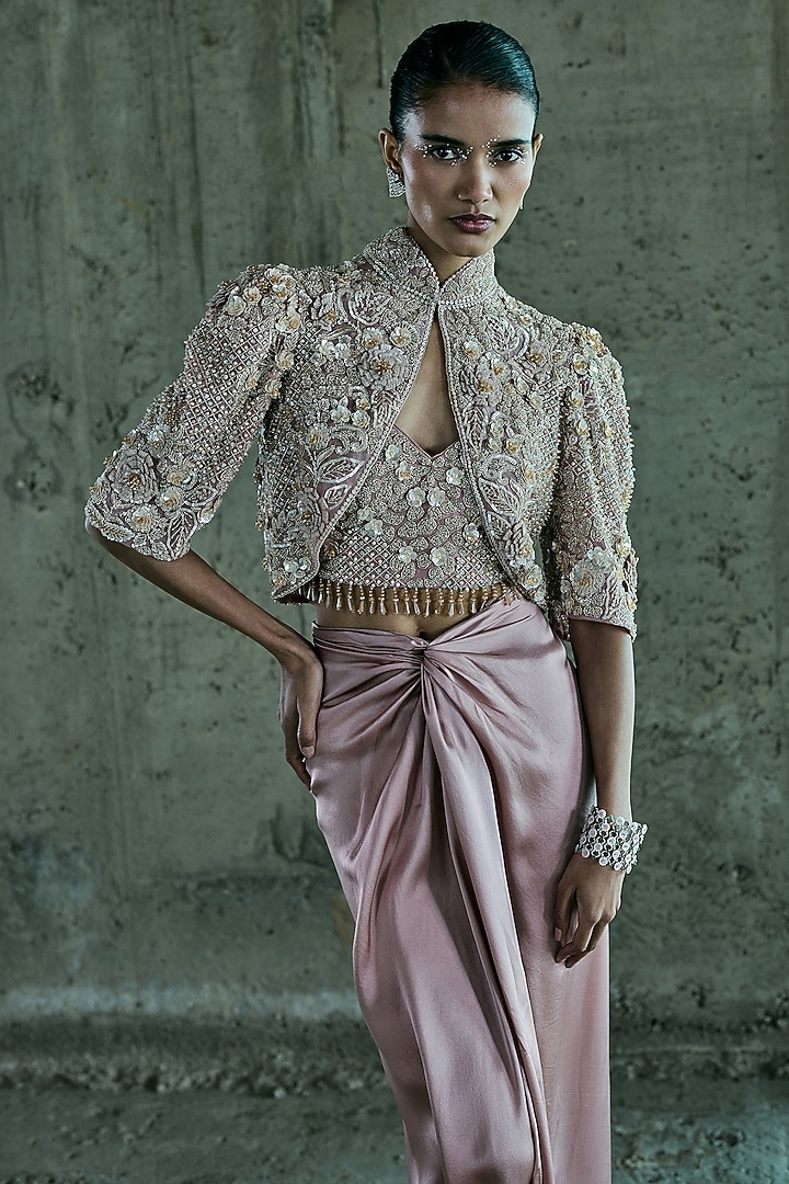 Rose Gold Organza Jacket Set by ISTYA at Pernia's Pop Up Shop