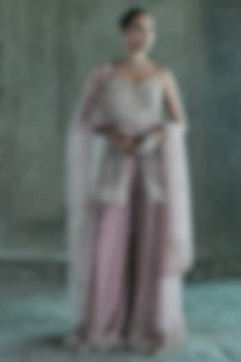 Rose Gold Net Embroidered Bridal Sharara Set by ISTYA at Pernia's Pop Up Shop