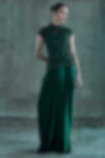 Emerald Green Satin Skirt Set by ISTYA at Pernia's Pop Up Shop